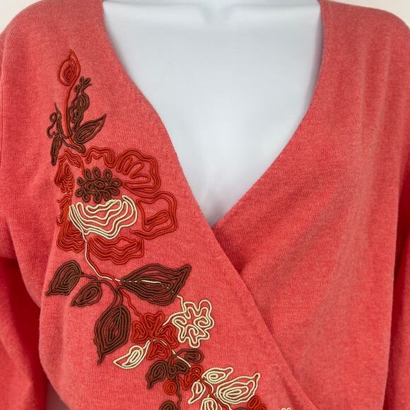 Vtg 90s Oilily Wrap Sweater Sz L Embroidered Floral Boho Cottagecore Coquette - Picture 2 of 9